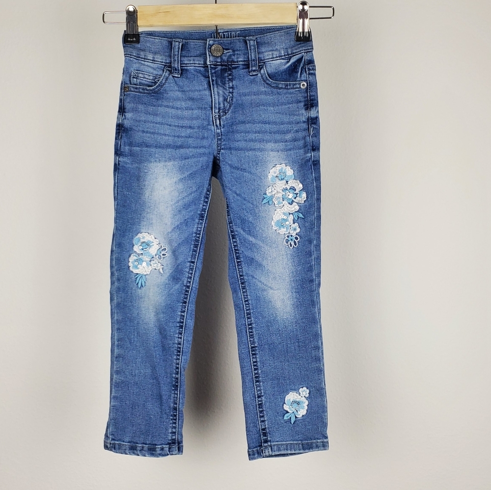 Justice Girl's Blue Jeans 8 Slim Embroidered Flower